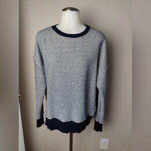 FRANK & EILEEN Ribbed Knit Pullover Sweatshirt XS White Navy Blue NEW Stripe